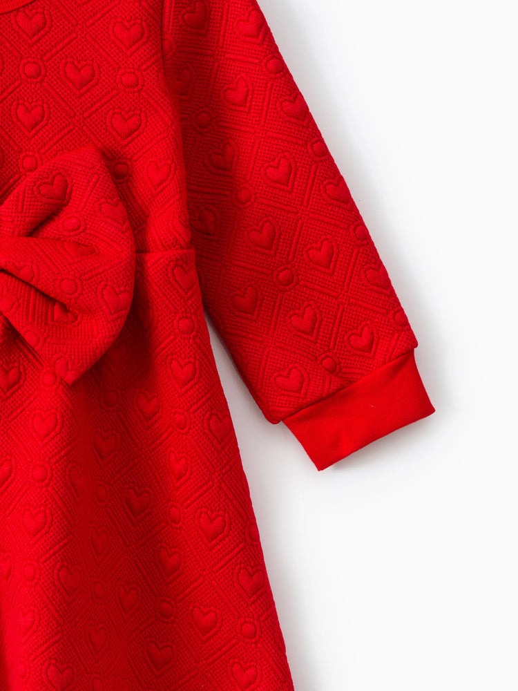 Baby Girl Sweet Bow Decoration 3D Long Sleeve Dress Red