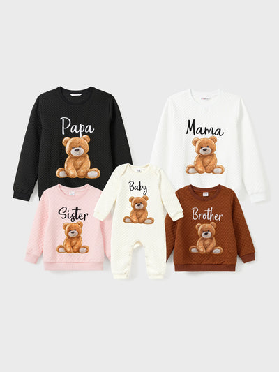 Family Matching Bear Print Long-sleeve Tops Color block