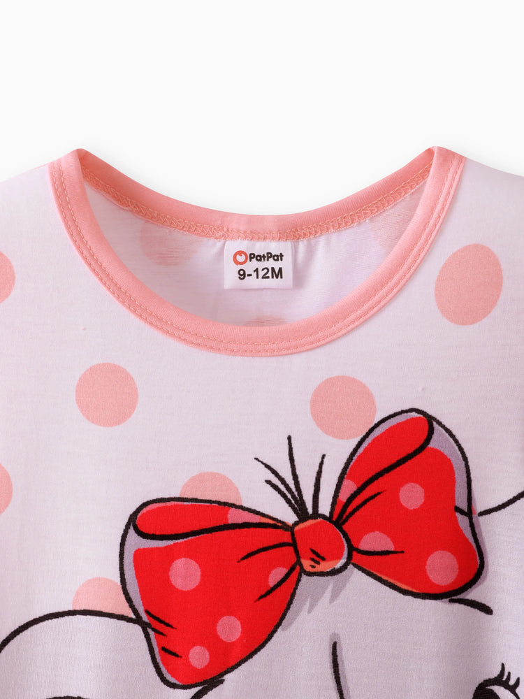 Mono de manga corta con estampado de elefante de dibujos animados para niña, color rosa