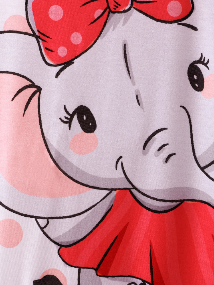 Mono de manga corta con estampado de elefante de dibujos animados para niña, color rosa