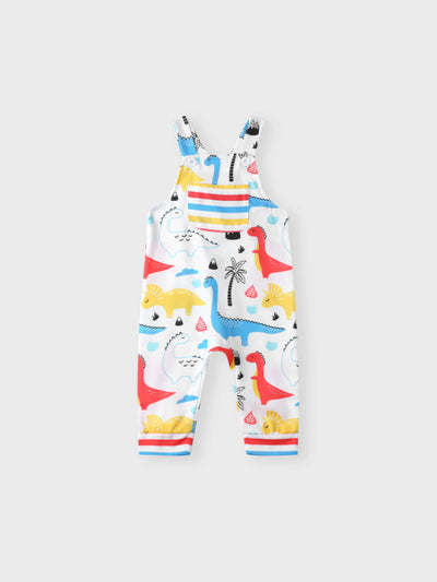 Baby Boy All Over Multicolor Dinosaur Print Sleeveless Jumpsuit Overalls Multi-color