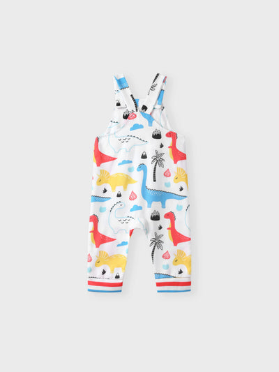Baby Boy All Over Multicolor Dinosaur Print Sleeveless Jumpsuit Overalls Multi-color