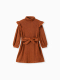 Toddler Girl Solid Color Flutter Sleeve Dress Coffee
