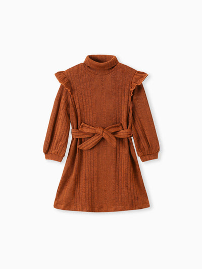 Toddler Girl Solid Color Flutter Sleeve Dress Coffee