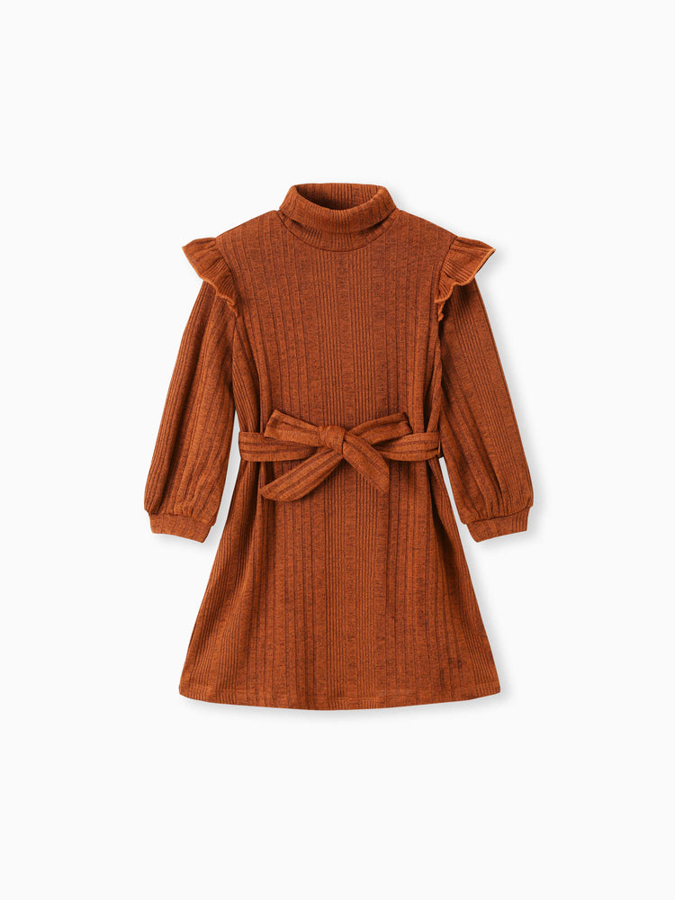 Toddler Girl Solid Color Flutter Sleeve Dress Coffee
