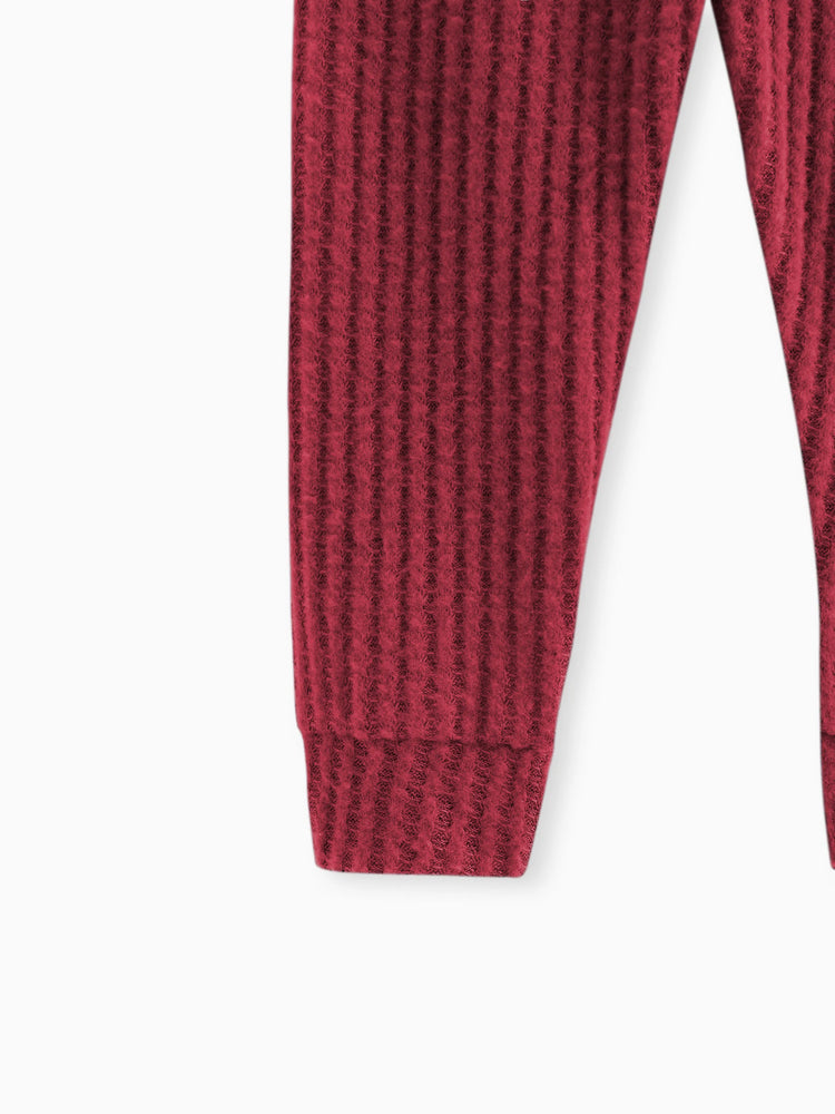 Ensemble 2 pièces bébé gaufré uni à manches longues bordeaux