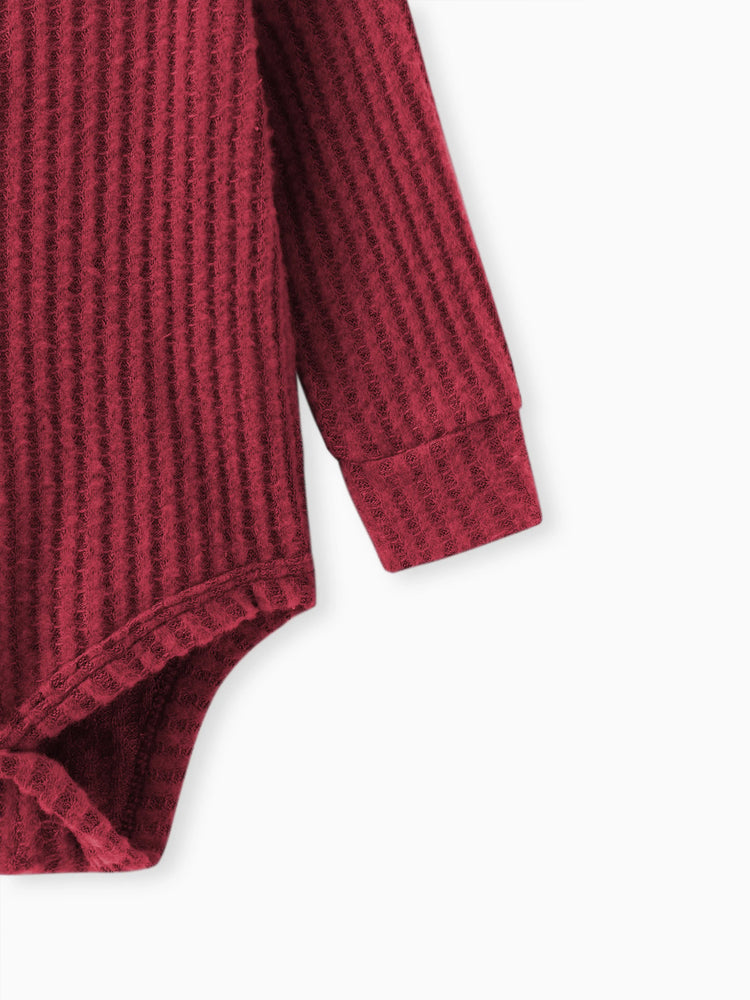 Ensemble 2 pièces bébé gaufré uni à manches longues bordeaux