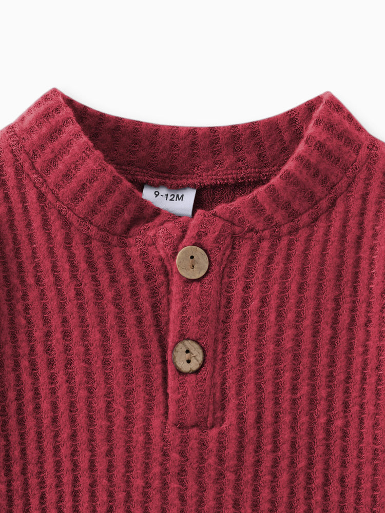 Ensemble 2 pièces bébé gaufré uni à manches longues bordeaux