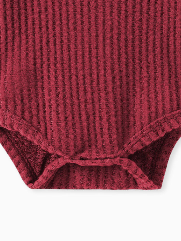 Ensemble 2 pièces bébé gaufré uni à manches longues bordeaux
