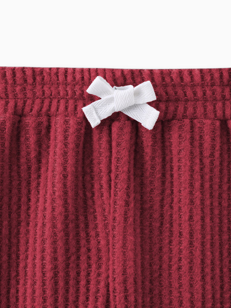 Ensemble 2 pièces bébé gaufré uni à manches longues bordeaux