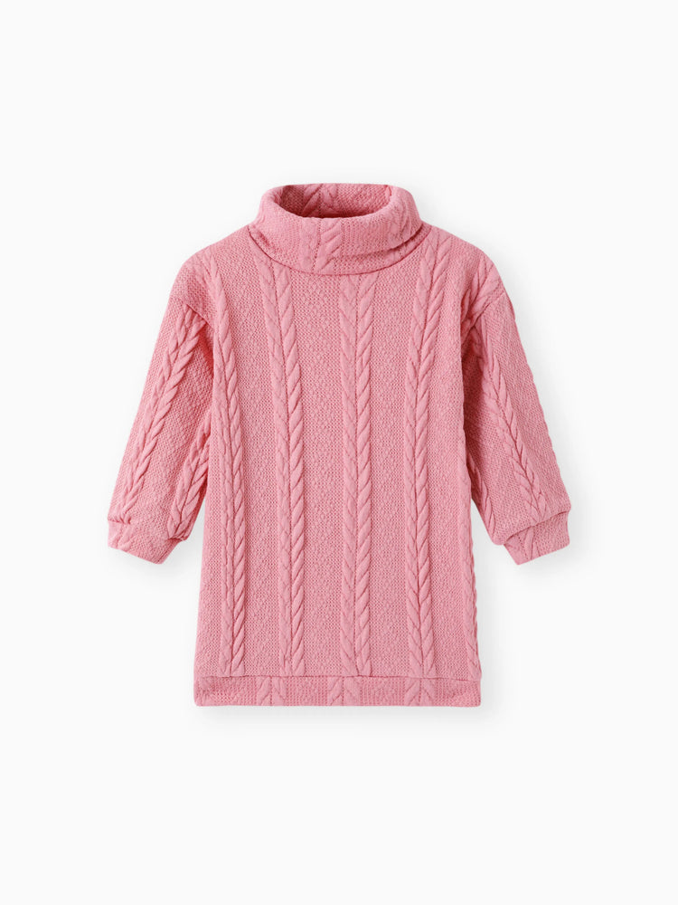 Toddler Girl Turtleneck Cable Knit Long-sleeve Sweater Dress Pink