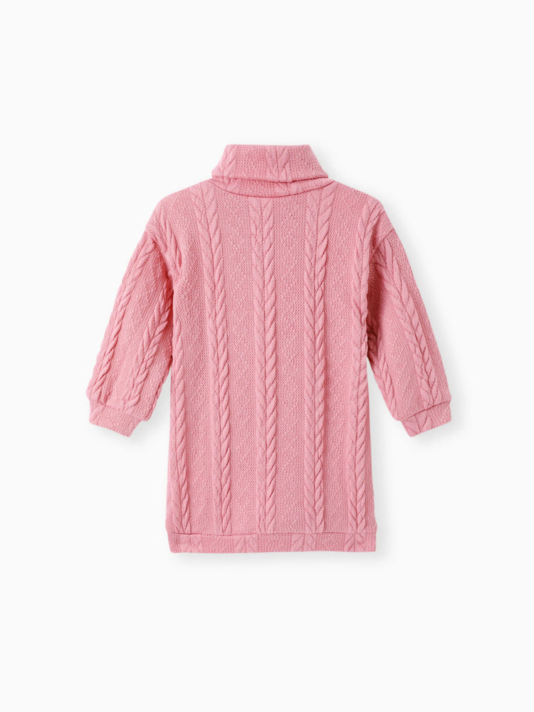 Toddler Girl Turtleneck Cable Knit Long-sleeve Sweater Dress Pink