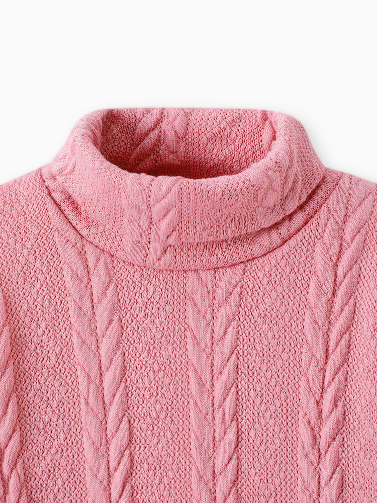 Toddler Girl Turtleneck Cable Knit Long-sleeve Sweater Dress Pink