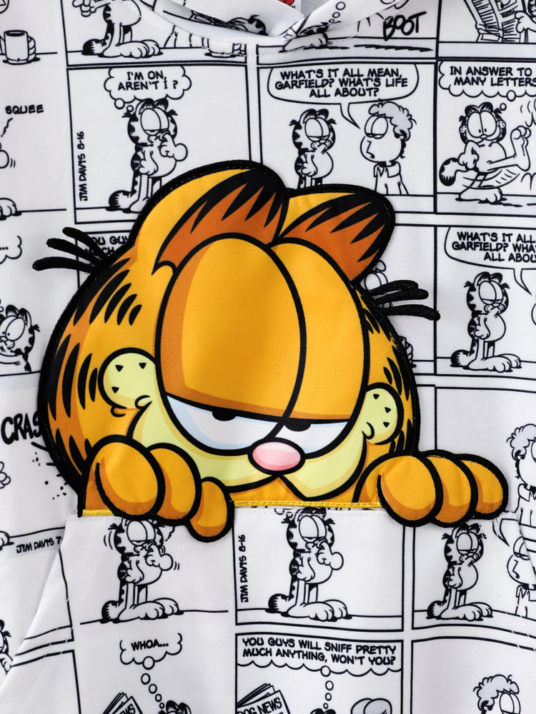 Sudadera con capucha para niño Garfield Kids (1 pieza), estampado gráfico de cómic, blanco y negro