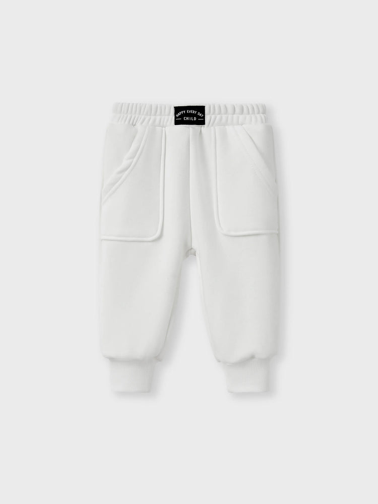 Pantalon décontracté uni en polaire pour bébé garçon/fille, blanc