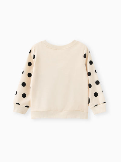 Sweat-shirt à pois imprimé lapin mignon pour petite fille, abricot
