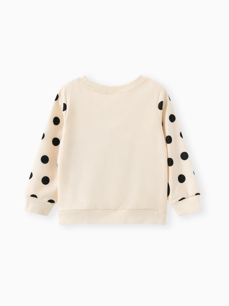 Sweat-shirt à pois imprimé lapin mignon pour petite fille, abricot