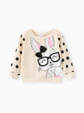 Toddler Girl Cute Rabbit Print Polka dots Pullover Sweatshirt Apricot