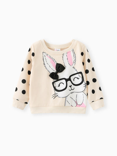 Toddler Girl Cute Rabbit Print Polka dots Pullover Sweatshirt Apricot
