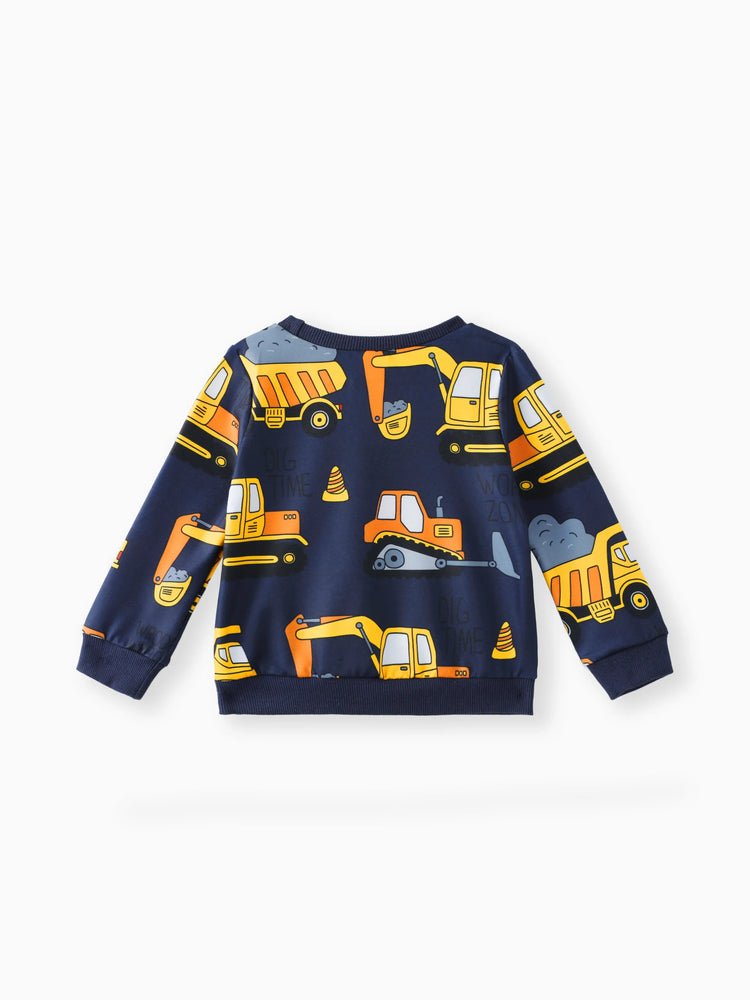 Pullover-Sweatshirt mit Bagger-Aufdruck für Kleinkinder und Jungen Königsblau