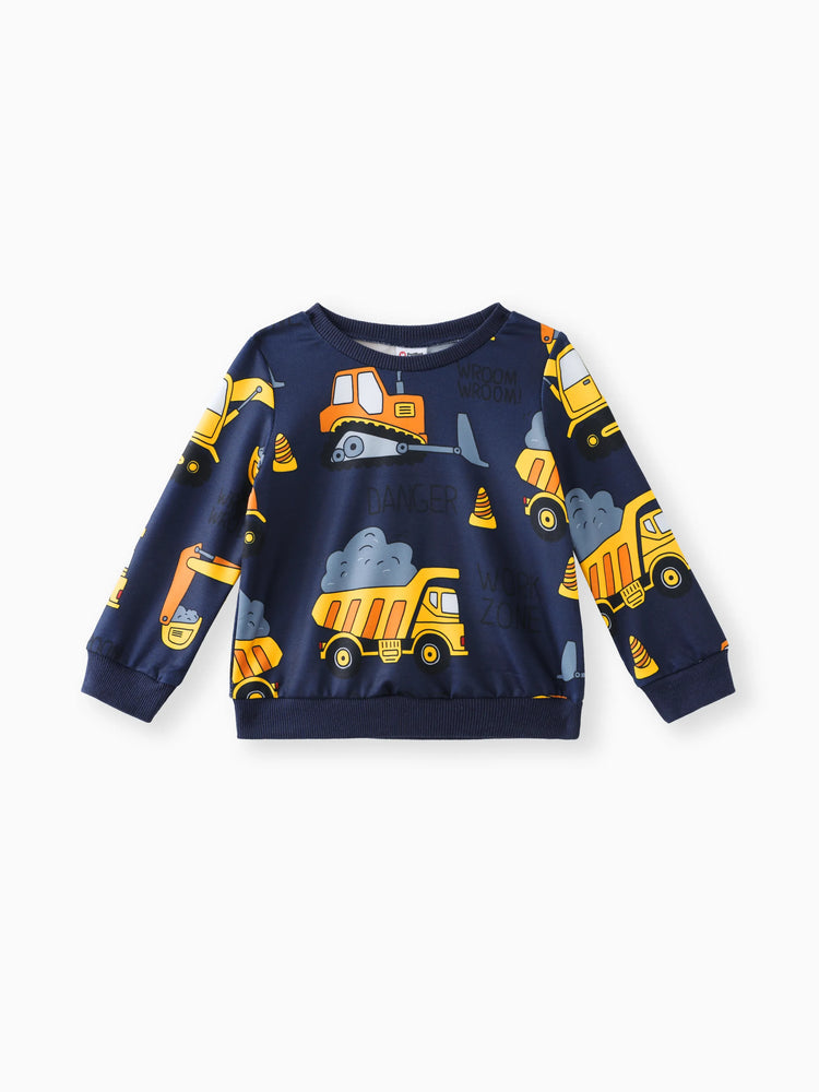 Pullover-Sweatshirt mit Bagger-Aufdruck für Kleinkinder und Jungen Königsblau