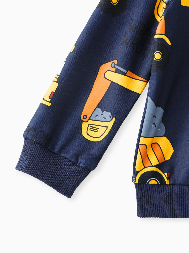 Pullover-Sweatshirt mit Bagger-Aufdruck für Kleinkinder und Jungen Königsblau