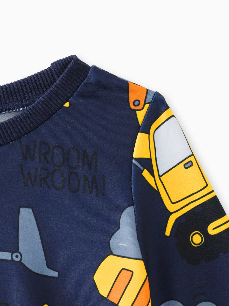 Pullover-Sweatshirt mit Bagger-Aufdruck für Kleinkinder und Jungen Königsblau