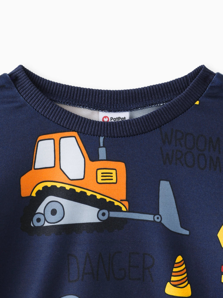 Pullover-Sweatshirt mit Bagger-Aufdruck für Kleinkinder und Jungen Königsblau