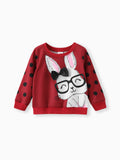 Toddler Girl Cute Rabbit Print Polka dots Pullover Sweatshirt Burgundy