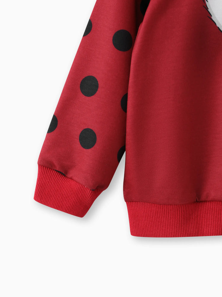 Toddler Girl Cute Rabbit Print Polka dots Pullover Sweatshirt Burgundy