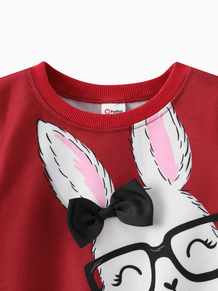 Toddler Girl Cute Rabbit Print Polka dots Pullover Sweatshirt Burgundy