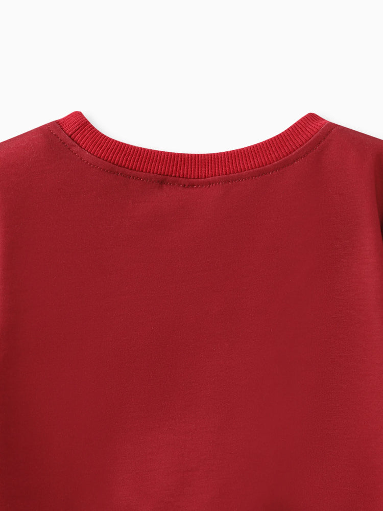 Toddler Girl Cute Rabbit Print Polka dots Pullover Sweatshirt Burgundy