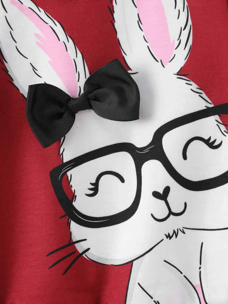 Toddler Girl Cute Rabbit Print Polka dots Pullover Sweatshirt Burgundy