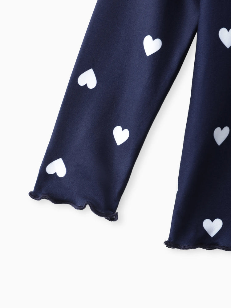 Langärmeliges T-Shirt für Mädchen mit Herz-Print (Stehkragen mit Salatbesatz) dunkelblau