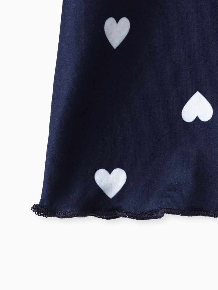 Langärmeliges T-Shirt für Mädchen mit Herz-Print (Stehkragen mit Salatbesatz) dunkelblau