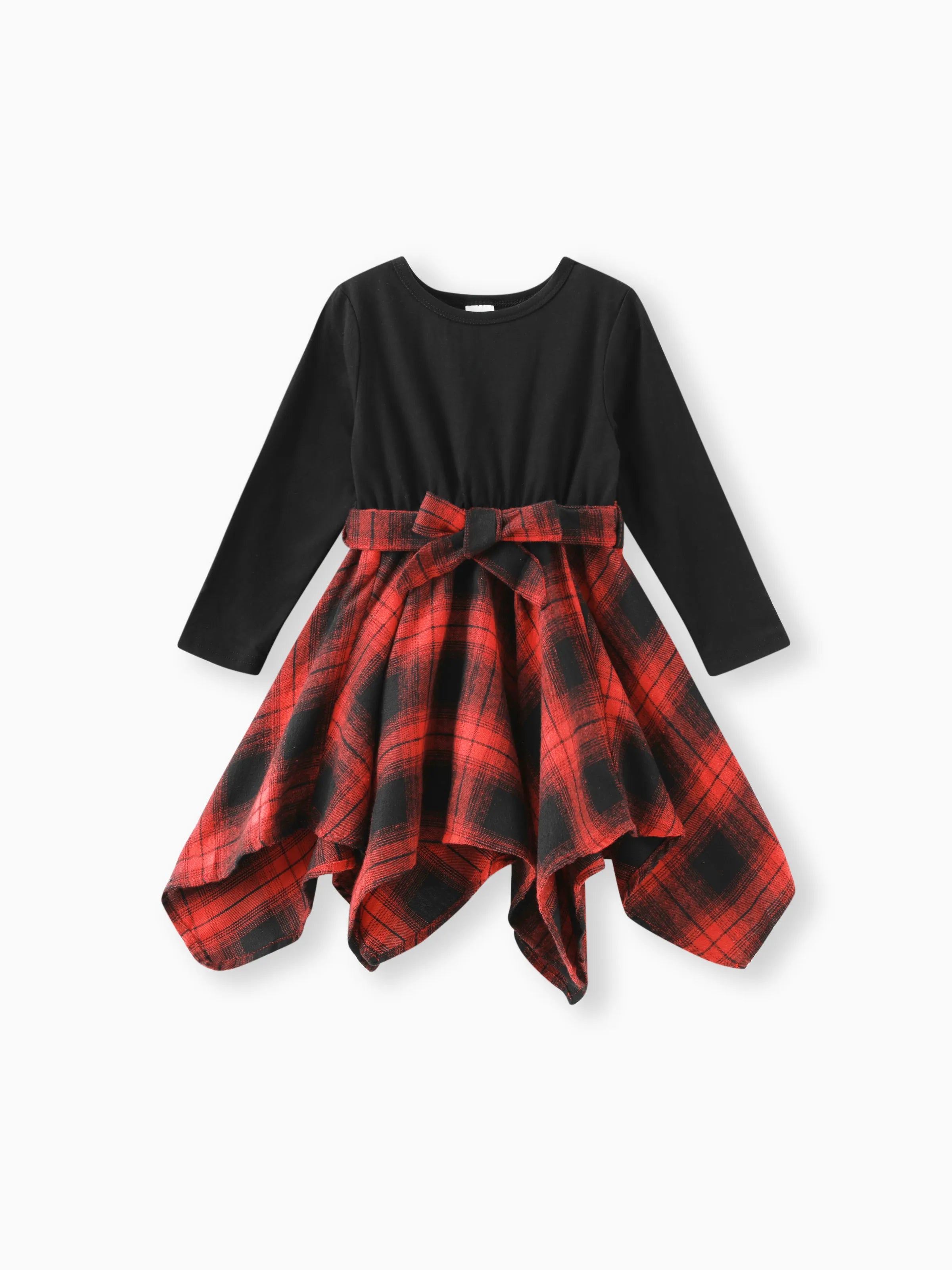 Toddler Girl Plaid Irregular Hem Splice Long-sleeve Dress Black - PatPat Toddler Girl Plaid Irregular Hem Splice Long-sleeve Dress Black - PatPat