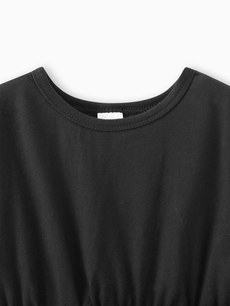 Robe à carreaux et manches longues pour petite fille, noire, avec ourlet irrégulier