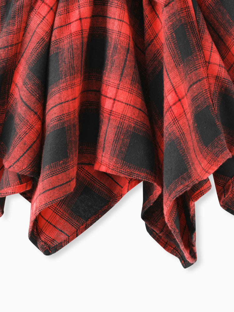 Robe à carreaux et manches longues pour petite fille, noire, avec ourlet irrégulier