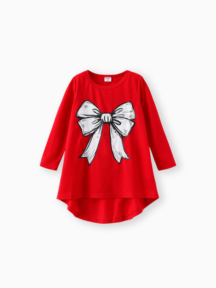 Ensemble 2 pièces pour petite fille, t-shirt à manches longues et leggings à motif pied-de-poule, imprimé nœud papillon, rouge-2