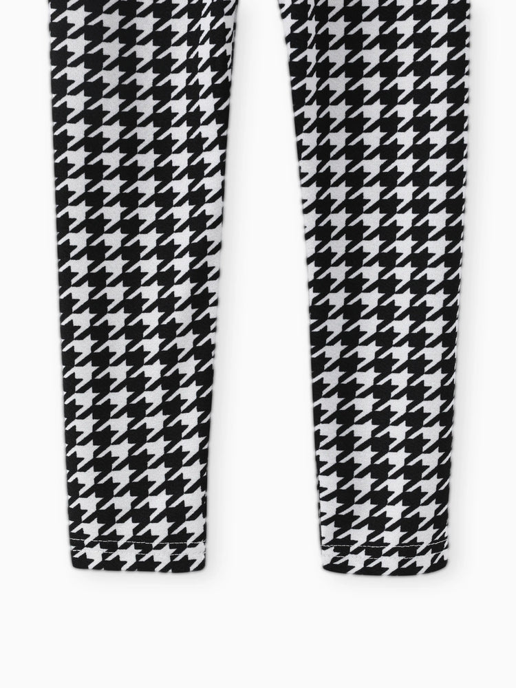 Ensemble 2 pièces pour petite fille, t-shirt à manches longues et leggings à motif pied-de-poule, imprimé nœud papillon, rouge-2