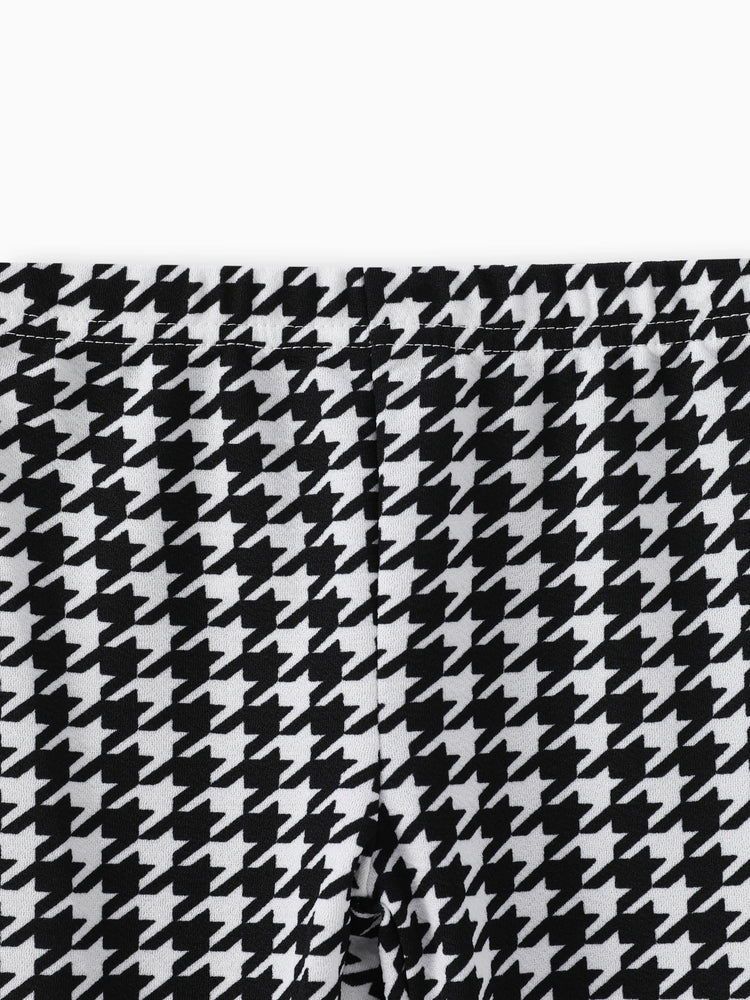 Ensemble 2 pièces pour petite fille, t-shirt à manches longues et leggings à motif pied-de-poule, imprimé nœud papillon, rouge-2