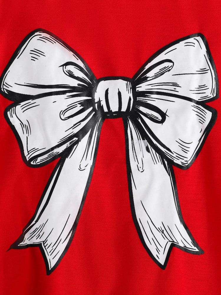 Ensemble 2 pièces pour petite fille, t-shirt à manches longues et leggings à motif pied-de-poule, imprimé nœud papillon, rouge-2