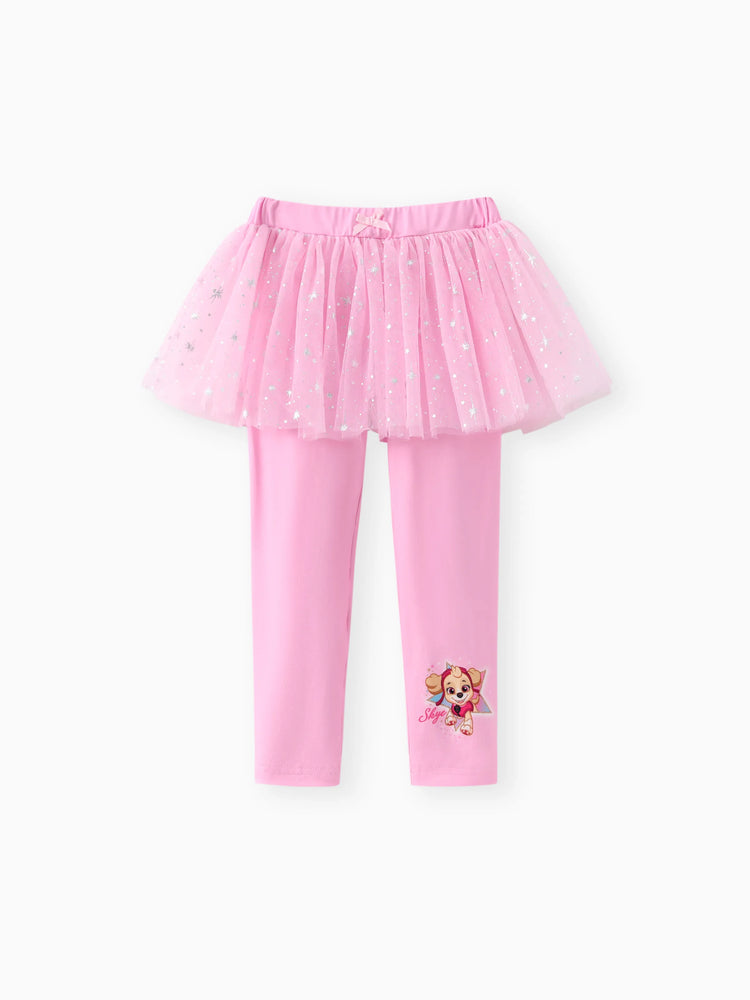 Paw Patrol Toddler Girl Skye Shinny Star Print Tulle Skirt Leggings Pink