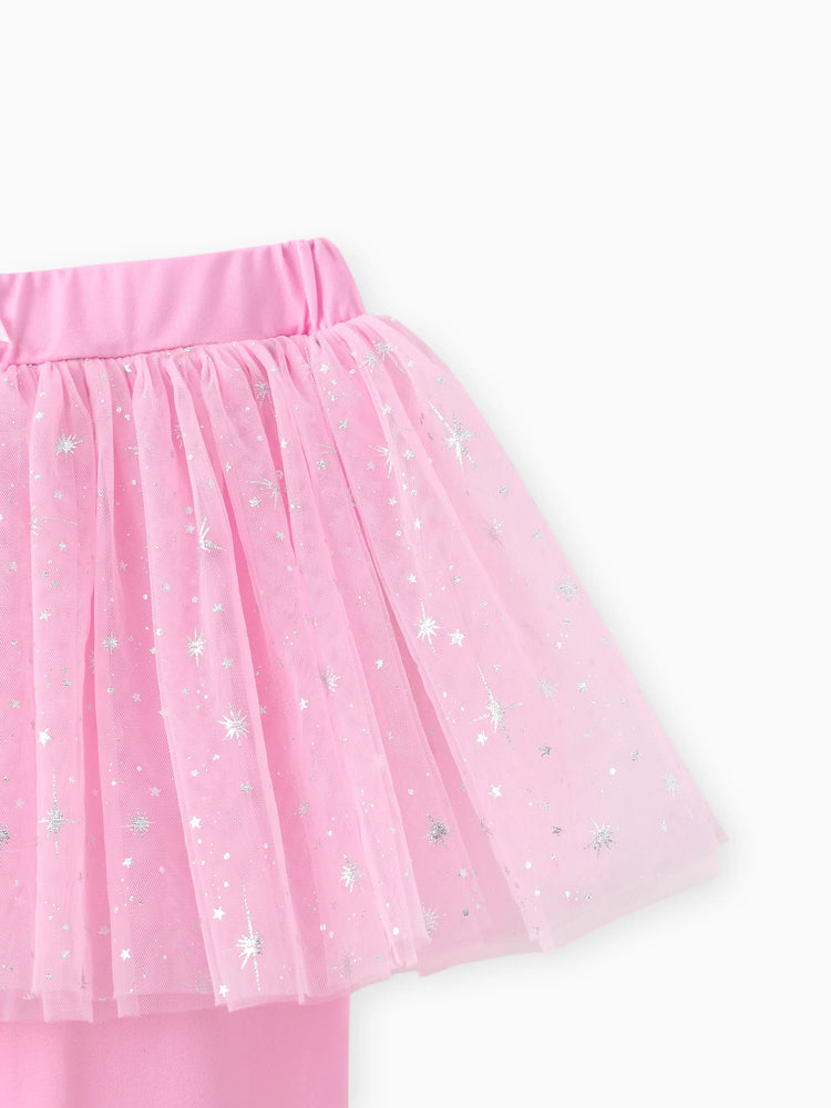 Paw Patrol Toddler Girl Skye Shinny Star Print Tulle Skirt Leggings Pink