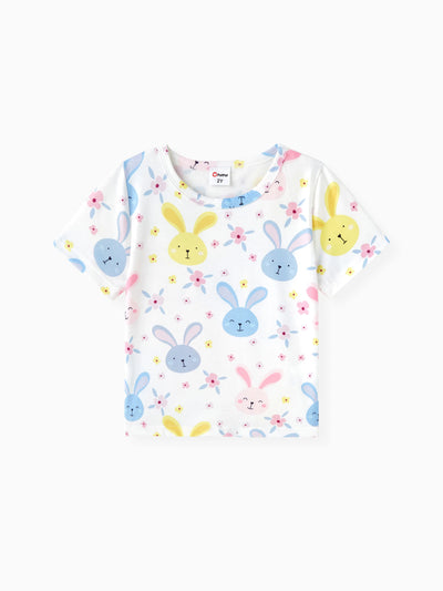 Sweet 2pcs Toddler Girl Dress Set with Ruffle Edge and Cute Rabbit Print DENIMBLUE