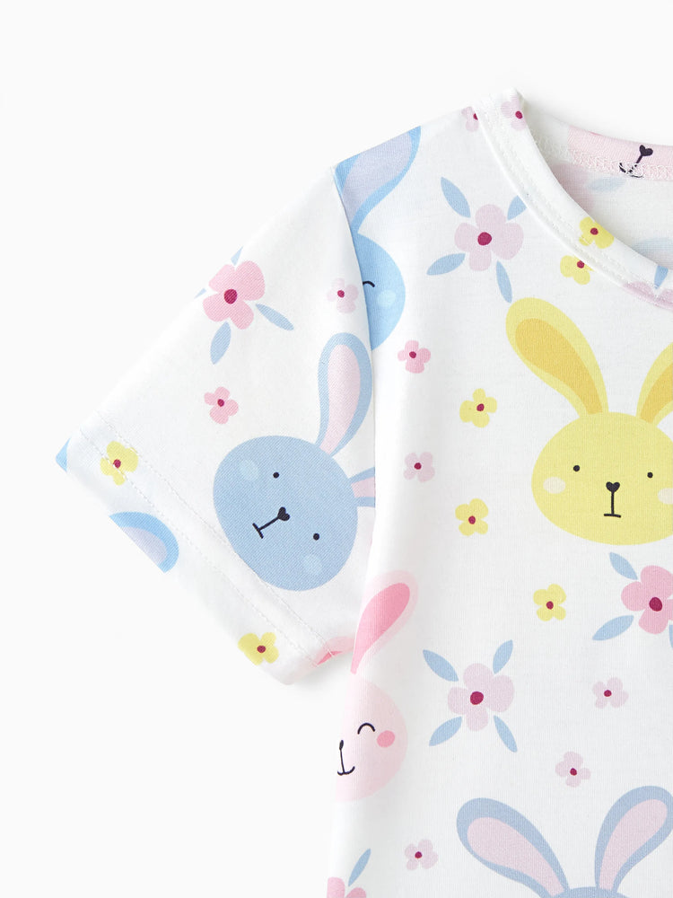 Ensemble 2 pièces pour petite fille avec volants et imprimé lapin bleu denim