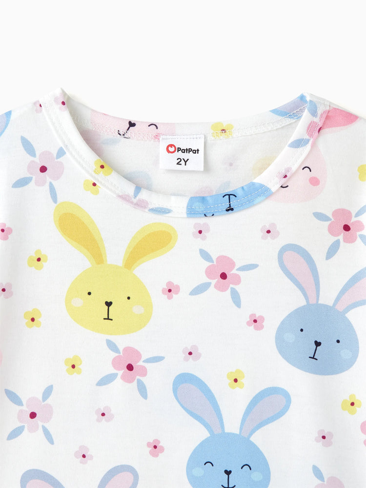 Ensemble 2 pièces pour petite fille avec volants et imprimé lapin bleu denim