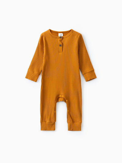 Combinaison boutonnée en coton côtelé pour bébé garçon/fille, couleur gingembre