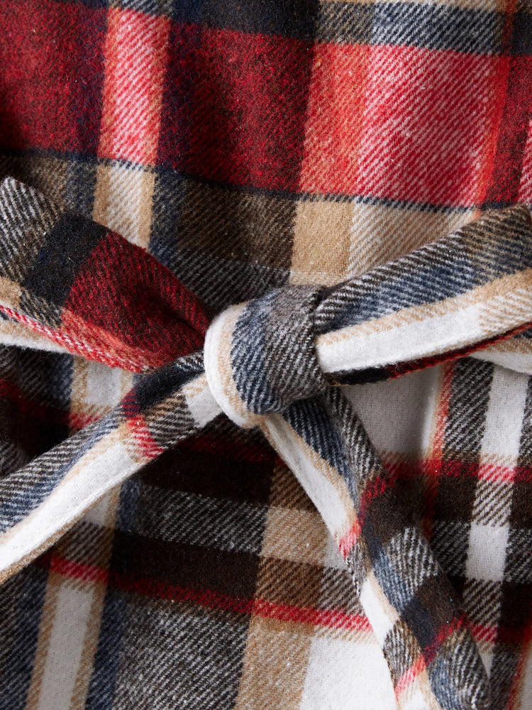 3PCS Toddler Girl Asymmetrical Hemline Classic Grid Dress Set Red