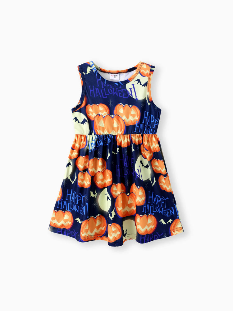 Ensemble 2 pièces pour petite fille, robe sans manches et cardigan à volants, imprimé citrouille, motif Halloween, orange